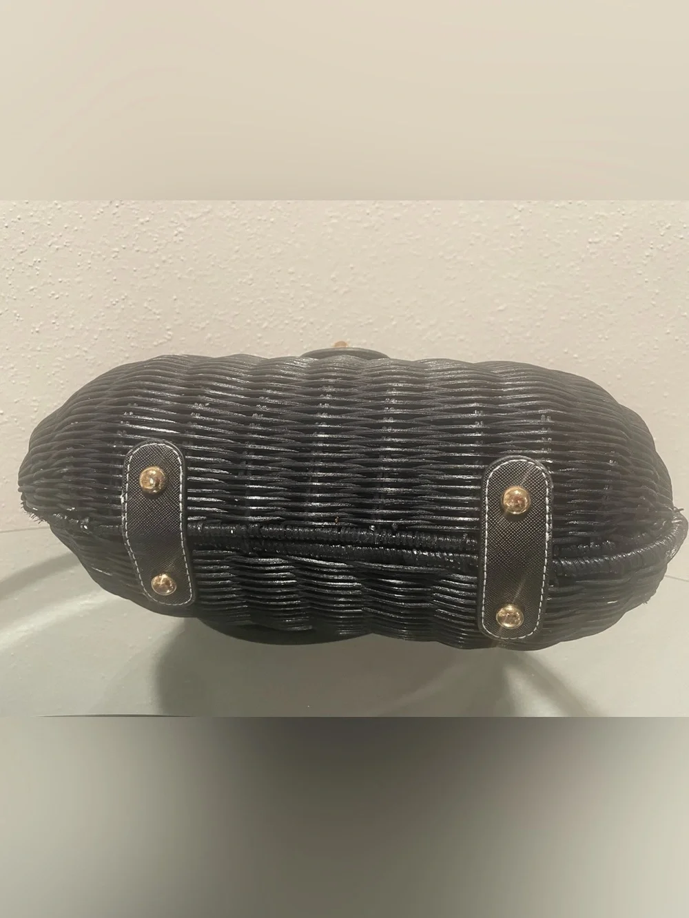 Black Woven Satchel with Gold-Tone Hardware